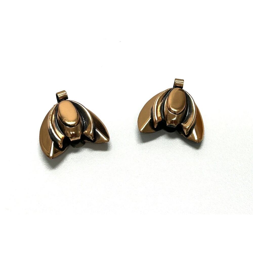 Renoir Copper Clip Earrings Tulip Floral Shaped Vintage